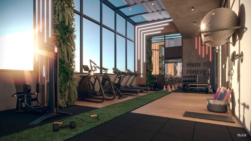Renderização 3D de projeto de academia Masar